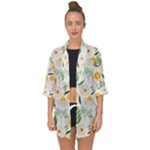 Flowers on a white background pattern                                                                   Open Front Chiffon Kimono