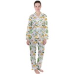 Flowers on a white background pattern                                                                 Satin Long Sleeve Pyjamas Set