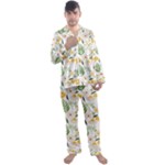 Flowers on a white background pattern                                                                    Men s Satin Pajamas Long Pants Set