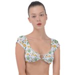 Flowers on a white background pattern                                                                  Cap Sleeve Ring Bikini Top