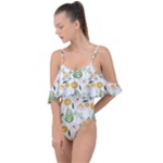 Flowers on a white background pattern                                                                    Drape Piece Swimsuit