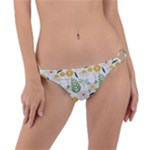 Flowers on a white background pattern                                                                    Ring Detail Bikini Bottom