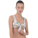 Flowers on a white background pattern                                                                    Front Tie Bikini Top