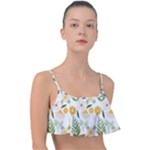 Flowers on a white background pattern                                                                   Frill Bikini Top