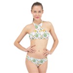 Flowers on a white background pattern                                                                    High Neck Bikini Set