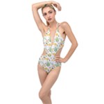 Flowers on a white background pattern                                                                    Plunging Cut Out Swimsuit