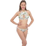 Flowers on a white background pattern                                                                    Cross Front Halter Bikini Set