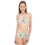 Flowers on a white background pattern                                                                    Cage Up Bikini Set