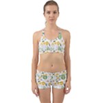 Flowers on a white background pattern                                                                    Back Web Sports Bra Set