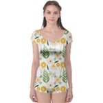 Flowers on a white background pattern                                                                    Boyleg Leotard (Ladies)