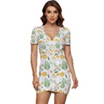 Flowers on a white background pattern                                                             Low Cut Cap Sleeve Mini Dress