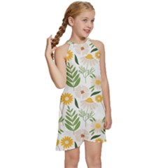 Kids  Halter Collar Waist Tie Chiffon Dress 