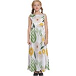 Flowers on a white background pattern                                                          Kids  Satin Sleeveless Maxi Dress