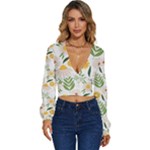 Flowers on a white background pattern                                                          Long Sleeve Deep-V Velour Top