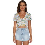 Flowers on a white background pattern                                                           V-Neck Crop Top