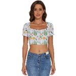 Flowers on a white background pattern                                                         Short Sleeve Square Neckline Crop Top