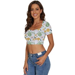 Short Sleeve Square Neckline Crop Top  