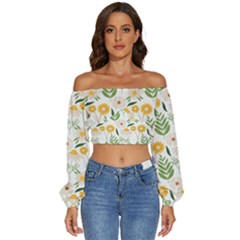 Long Sleeve Crinkled Weave Crop Top 