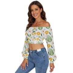 Long Sleeve Crinkled Weave Crop Top 