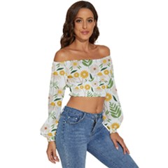 Long Sleeve Crinkled Weave Crop Top 