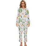 Flowers on a white background pattern                                                          Womens  Long Sleeve Lightweight Pajamas Set