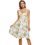 Flowers on a white background pattern                                                         Sleeveless Tie Front Chiffon Dress