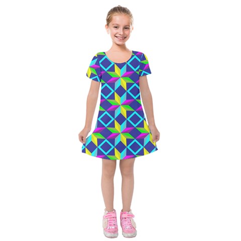 Colorful stars pattern                                                                         Kids  Short Sleeve Velvet Dress from ArtsNow.com