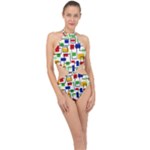 Colorful rectangles                                                                     Halter Side Cut Swimsuit