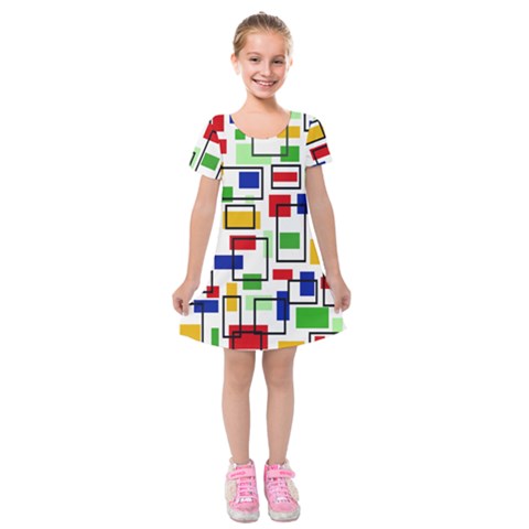 Colorful rectangles                                                                          Kids  Short Sleeve Velvet Dress from ArtsNow.com