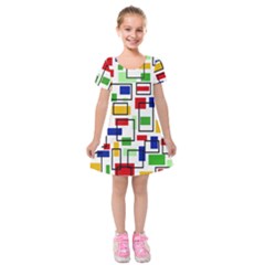 Colorful rectangles                                                                          Kids  Short Sleeve Velvet Dress from ArtsNow.com