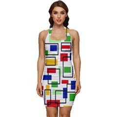 Sleeveless Wide Square Neckline Ruched Bodycon Dress 