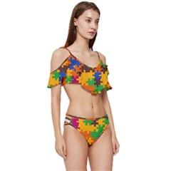 Ruffle Edge Tie Up Bikini Set	 