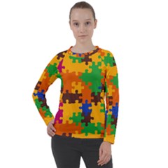 Retro colors puzzle pieces              Women s Long Sleeve Raglan Tee from ArtsNow.com