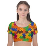 Retro colors puzzle pieces                                                                     Velvet Short Sleeve Crop Top