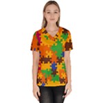 Retro colors puzzle pieces                                                                         Women s V-Neck Scrub Top