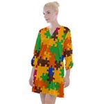 Retro colors puzzle pieces                                                                         Open Neck Shift Dress