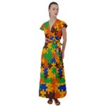 Retro colors puzzle pieces                                                                          Flutter Sleeve Maxi Dress