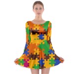 Retro colors puzzle pieces                                                                        Long Sleeve Skater Dress