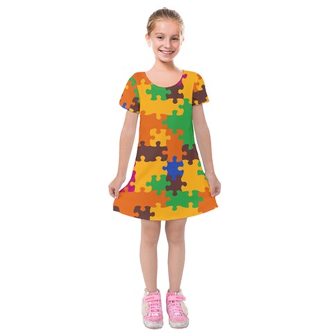 Retro colors puzzle pieces                                                                            Kids  Short Sleeve Velvet Dress from ArtsNow.com