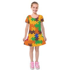 Retro colors puzzle pieces                                                                            Kids  Short Sleeve Velvet Dress from ArtsNow.com