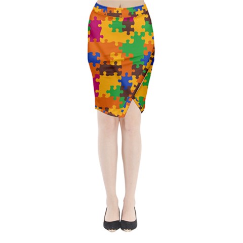 Retro colors puzzle pieces                                                                       Midi Wrap Pencil Skirt from ArtsNow.com