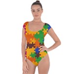 Retro colors puzzle pieces                                                                        Short Sleeve Leotard