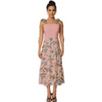 Flower peach blossom Tie-Strap Tiered Midi Chiffon Dress