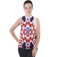 Mock Neck Chiffon Sleeveless Top 