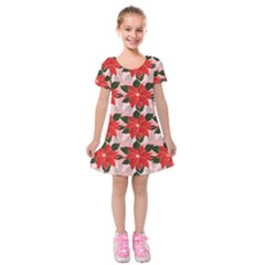 Poinsettia Pattern Seamless Pattern Christmas Xmas Kids  Short Sleeve Velvet Dress from ArtsNow.com