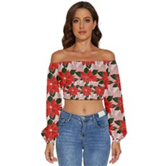 Long Sleeve Crinkled Weave Crop Top 