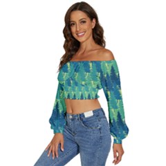 Long Sleeve Crinkled Weave Crop Top 