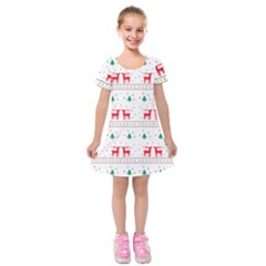 Red Green And Blue Christmas Themed Illustration Kids  Short Sleeve Velvet Dress from ArtsNow.com