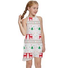 Kids  Halter Collar Waist Tie Chiffon Dress 