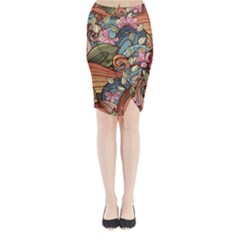 Multicolored Flower Decor Flowers Patterns Leaves Colorful Midi Wrap Pencil Skirt from ArtsNow.com